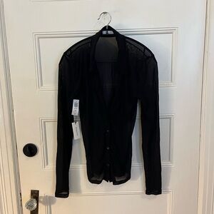 Aritzia Babaton black sheer intouch button down